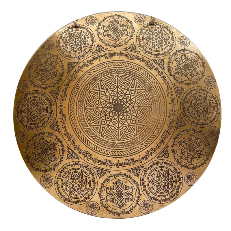 Tibetan Handmade Wind Gong with Mandala Design – Fine Etching, Optional Accessories - Image 2