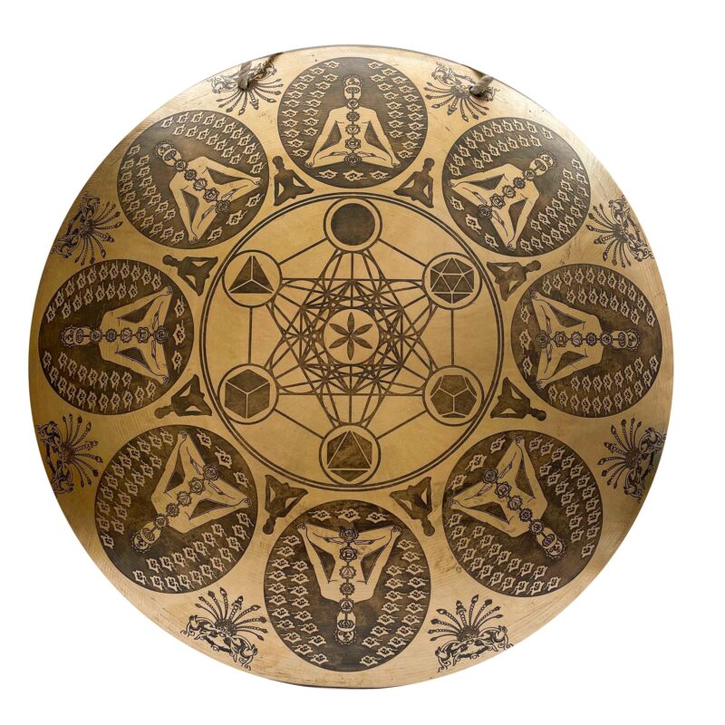 Tibetan Handmade Wind Gong with Sri Yantra Design – Fine Etching, Flat Gong with Rich Resonance - Image 2