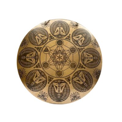 Tibetan Handmade Wind Gong with Sri Yantra Design – Fine Etching, Flat Gong with Rich Resonance