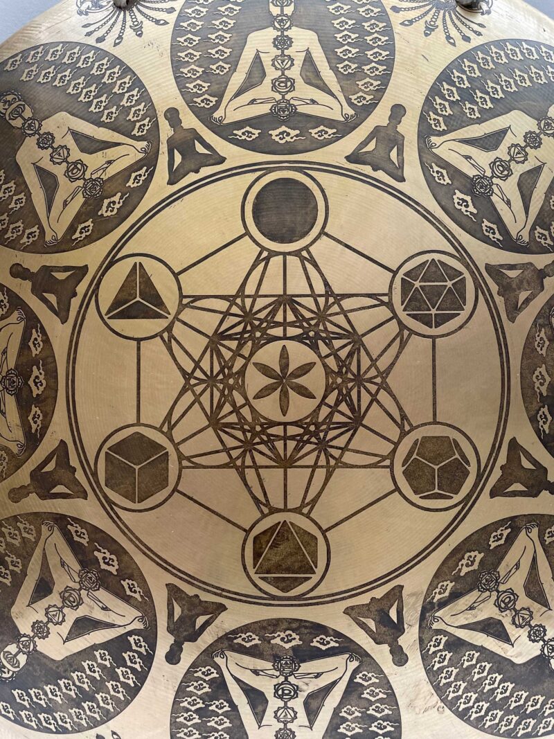 Tibetan Handmade Wind Gong with Sri Yantra Design – Fine Etching, Flat Gong with Rich Resonance - Image 3