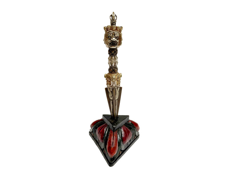 Tibetan Handmade Phurba Statue – Gold & Silver Plated Ritual Dagger, Crafted via Ceramic Molding