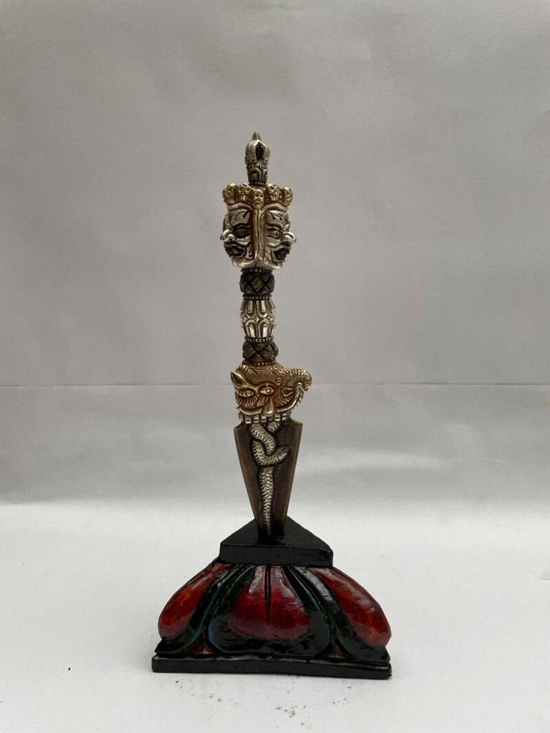 Tibetan Handmade Phurba Statue – Gold & Silver Plated Ritual Dagger, Crafted via Ceramic Molding - Image 3