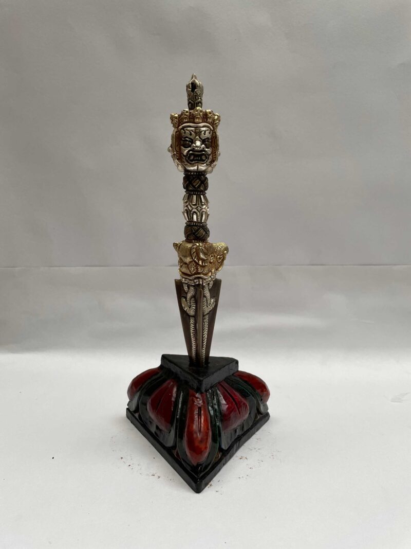 Tibetan Handmade Phurba Statue – Gold & Silver Plated Ritual Dagger, Crafted via Ceramic Molding - Image 2