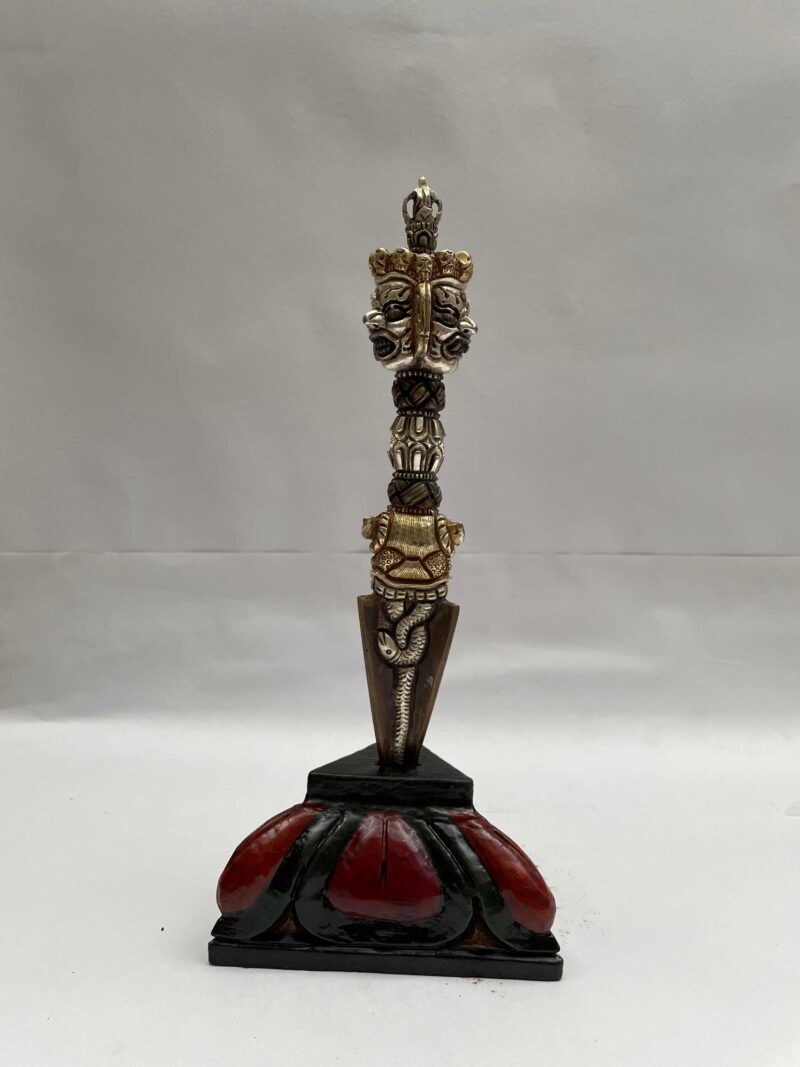 Tibetan Handmade Phurba Statue – Gold & Silver Plated Ritual Dagger, Crafted via Ceramic Molding - Image 4