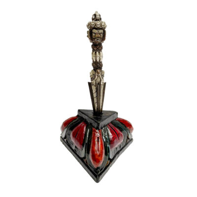 Tibetan Handmade Phurba Statue – Silver & Chocolate Oxidized Bronze Ritual Dagger, Crafted via Ceramic Molding