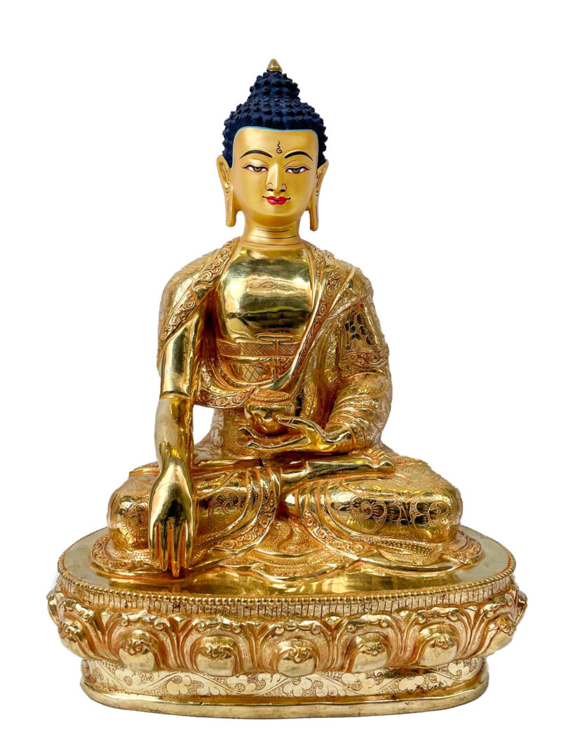 Buddhist Handmade Statue of Shakyamuni Buddha – Full Fire Gold Plated Copper Sculpture with Hand-Painted Face - Image 3