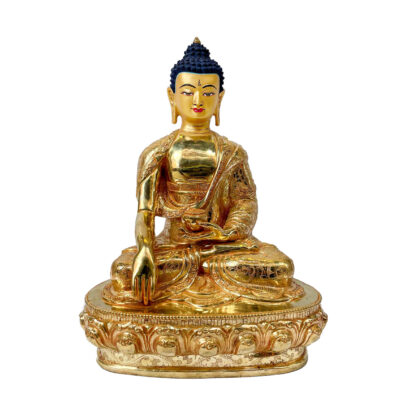 Buddhist Handmade Statue of Shakyamuni Buddha – Full Fire Gold Plated Copper Sculpture with Hand-Painted Face