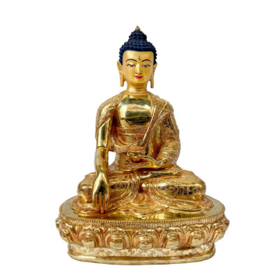 Buddhist Handmade Statue of Shakyamuni Buddha – Full Fire Gold Plated Copper Sculpture with Hand-Painted Face