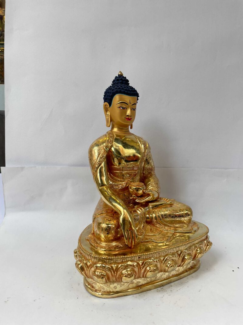 Buddhist Handmade Statue of Shakyamuni Buddha – Full Fire Gold Plated Copper Sculpture with Hand-Painted Face - Image 2