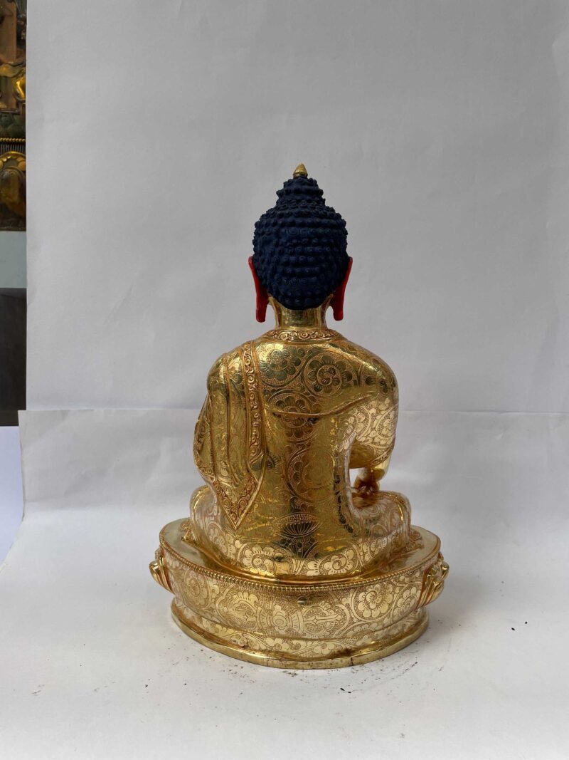 Buddhist Handmade Statue of Shakyamuni Buddha – Full Fire Gold Plated Copper Sculpture with Hand-Painted Face - Image 5
