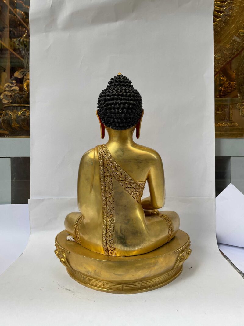 Buddhist Handmade Statue of Amitabha Buddha – Full Fire Gold Plated Copper Sculpture with Gold-Painted Face - Image 5