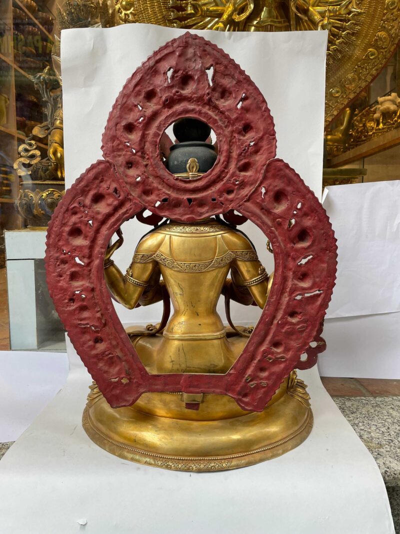 Buddhist Handmade Statue of Chenrezig (Avalokiteshvara) – Full Gold Plated with Hand-Painted Face - Image 5