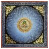 Buddhist Hand-Painted Mantra Mandala Thangka with Yellow Jambhala at the Center