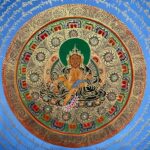 Buddhist Hand-Painted Mantra Mandala Thangka with Yellow Jambhala at the Center - Image 4