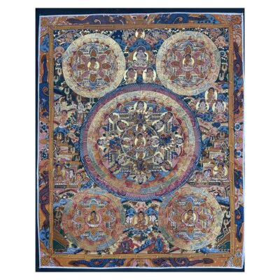 Buddhist Hand-Painted Thangka of Pancha Buddha (Five Dhyani Buddhas)