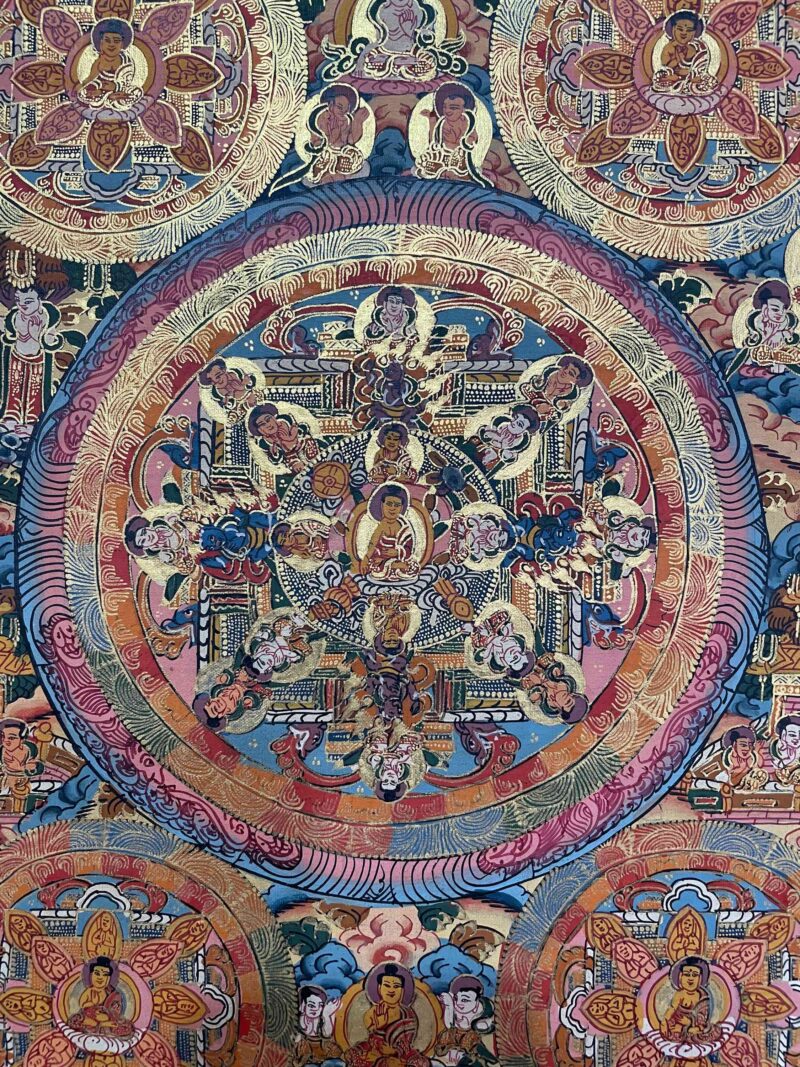 Buddhist Hand-Painted Thangka of Pancha Buddha (Five Dhyani Buddhas) - Image 5