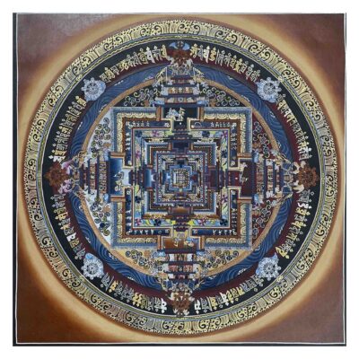 Buddhist Hand-Painted Kalachakra Mandala Thangka – With Real Gold Detailing
