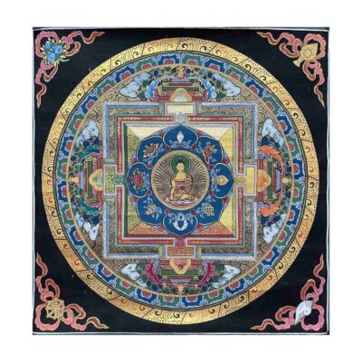 Buddhist Hand Painting of Mandala with Shakyamuni Buddha at Center