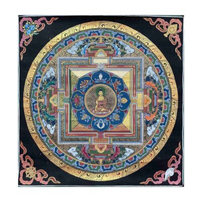 Buddhist Hand Painting of Mandala with Shakyamuni Buddha at Center
