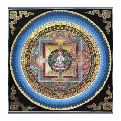 Buddhist Hand Painting of Mandala with White Tara at Center