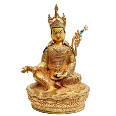 Buddhist Handmade Statue of Shakyamuni Buddha – Full Gold Plated, Stone Set, Face Painted