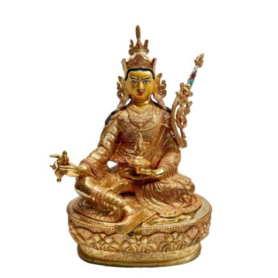 Buddhist Handmade Statue of Padmasambhava – Full Fire Gold Plated, Face Painted