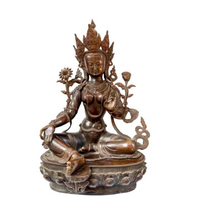 Buddhist Handmade Statue of Green Tara – Chocolate Oxidized Finish