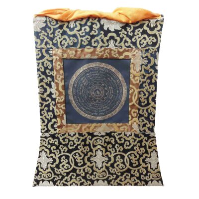 Buddhist Hand-Painted Thangka of Mandala with Polyester Brocade