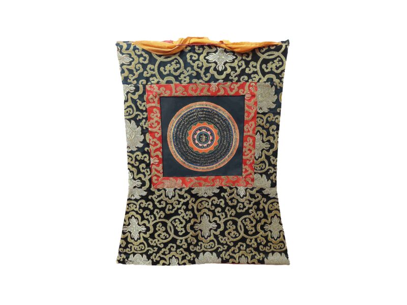 Buddhist Hand-Painted Thangka of Mandala with Polyester Brocade