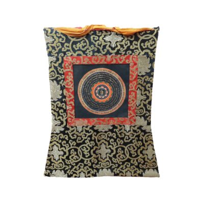 Buddhist Hand-Painted Thangka of Mandala with Polyester Brocade