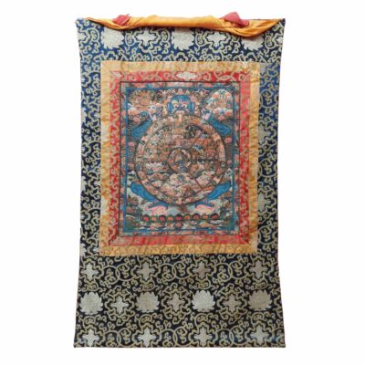 Hand-Painted Buddhist Thangka – Wheel of Life with Polyester Brocade
