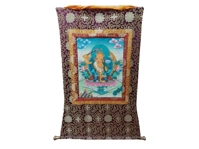 Hand-Painted Buddhist Thangka – Manjushri with Polyester Brocade