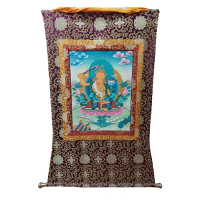 Hand-Painted Buddhist Thangka – Manjushri with Polyester Brocade