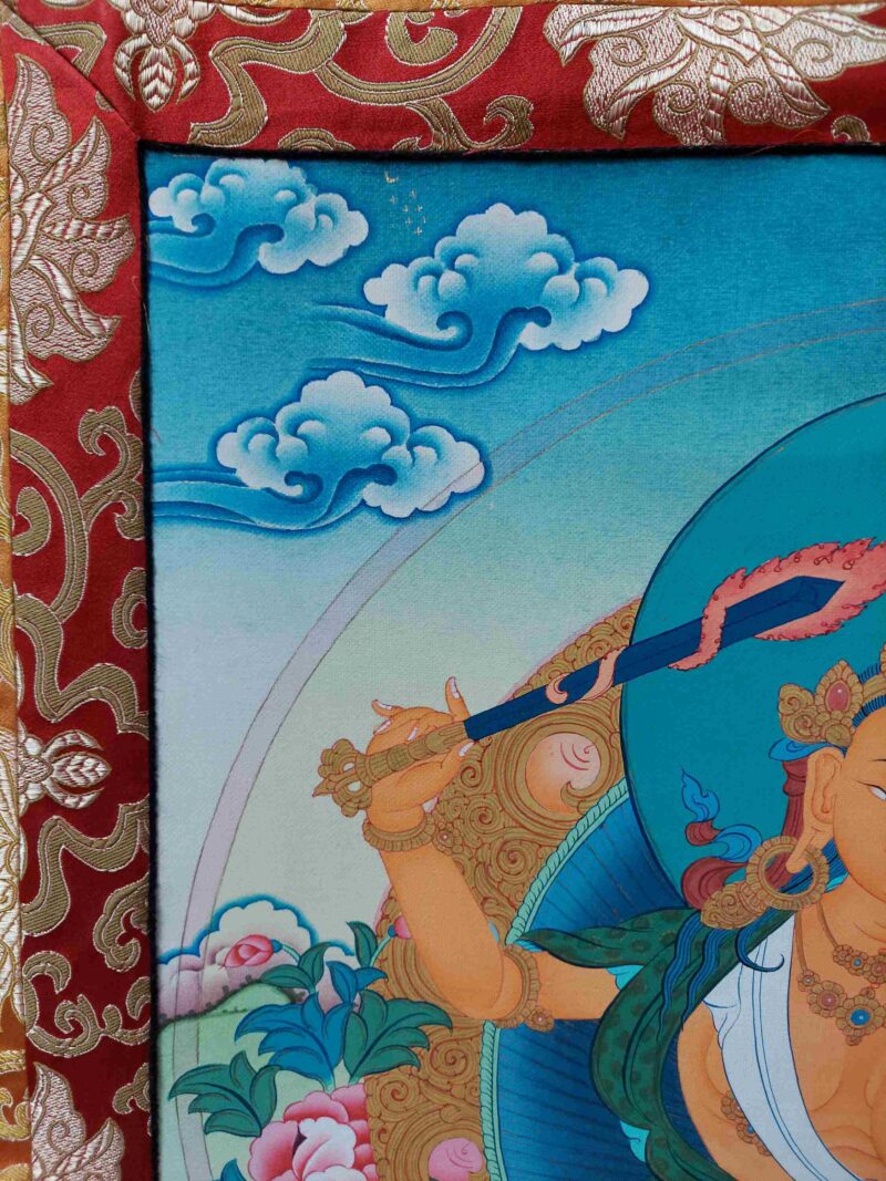 Hand-Painted Buddhist Thangka – Manjushri with Polyester Brocade - Image 2