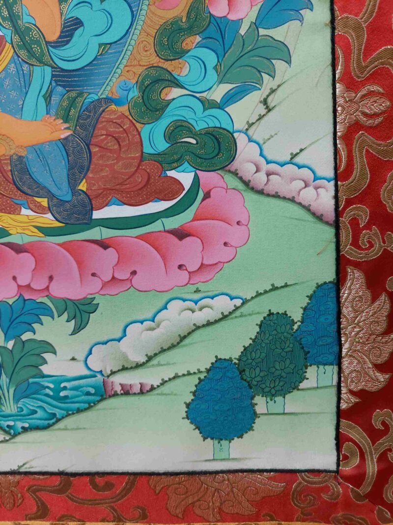 Hand-Painted Buddhist Thangka – Manjushri with Polyester Brocade - Image 6