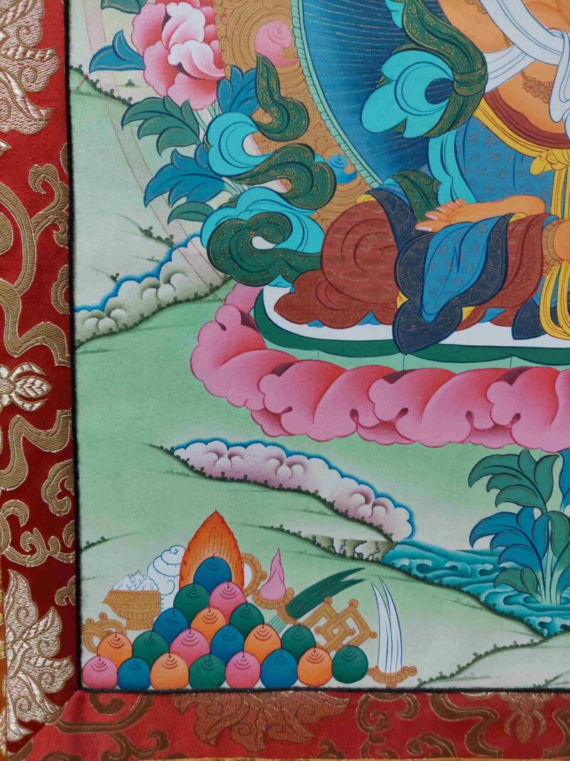 Hand-Painted Buddhist Thangka – Manjushri with Polyester Brocade - Image 5