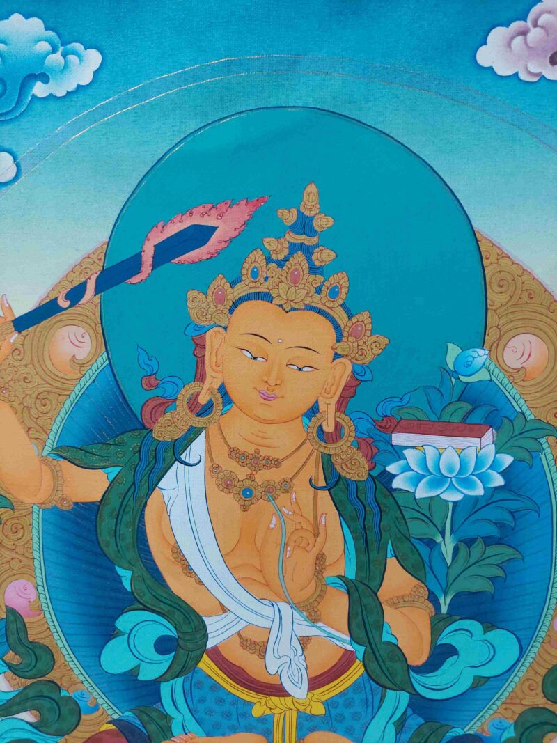 Hand-Painted Buddhist Thangka – Manjushri with Polyester Brocade - Image 7