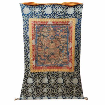 Hand-Painted Buddhist Thangka – Life Story of Buddha with Polyester Brocade