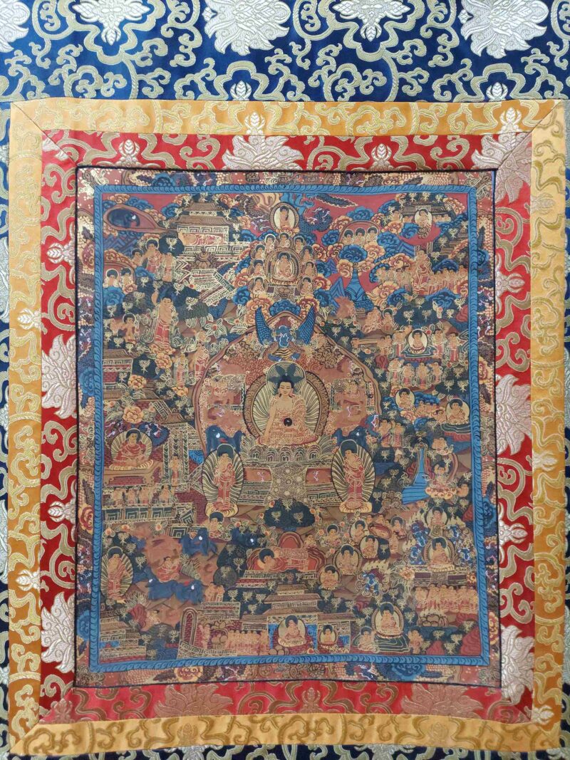 Hand-Painted Buddhist Thangka – Life Story of Buddha with Polyester Brocade - Image 4