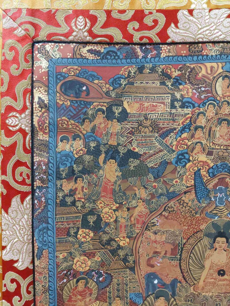 Hand-Painted Buddhist Thangka – Life Story of Buddha with Polyester Brocade - Image 2