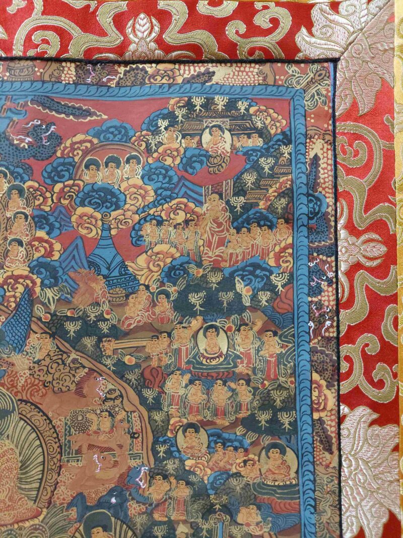 Hand-Painted Buddhist Thangka – Life Story of Buddha with Polyester Brocade - Image 3