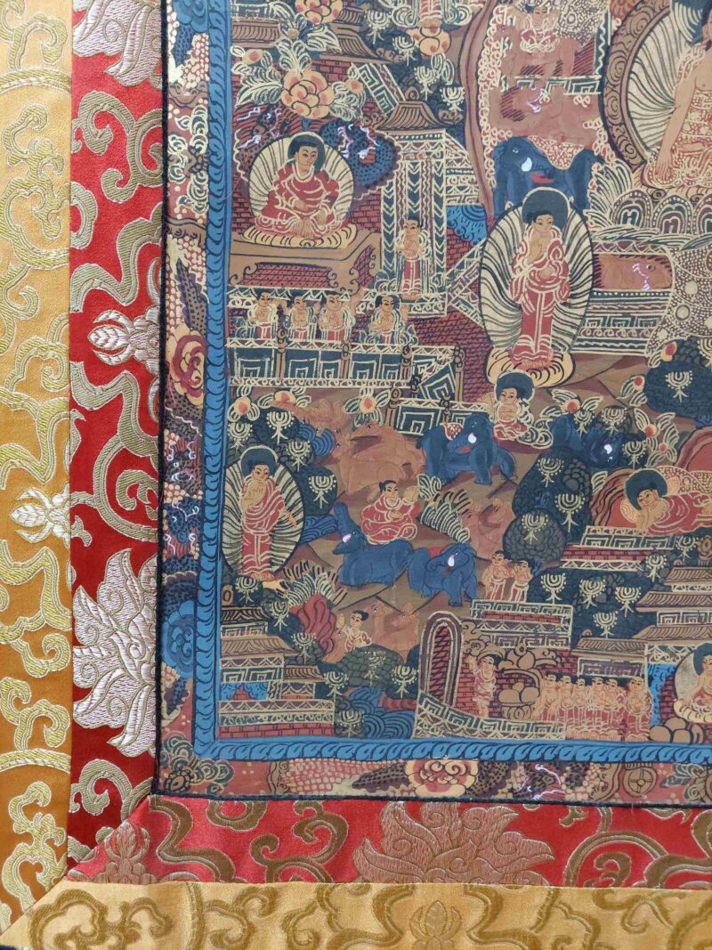Hand-Painted Buddhist Thangka – Life Story of Buddha with Polyester Brocade - Image 5