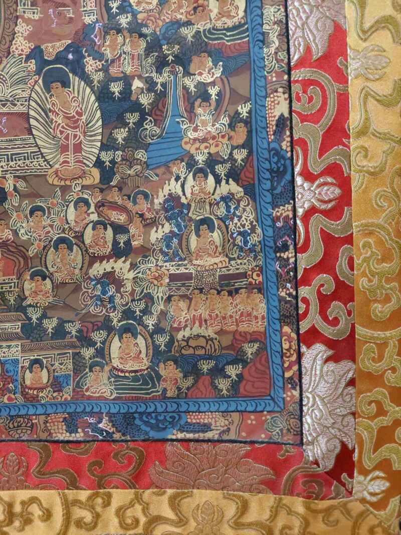 Hand-Painted Buddhist Thangka – Life Story of Buddha with Polyester Brocade - Image 6