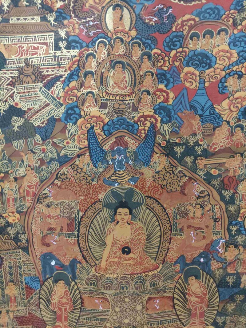 Hand-Painted Buddhist Thangka – Life Story of Buddha with Polyester Brocade - Image 7