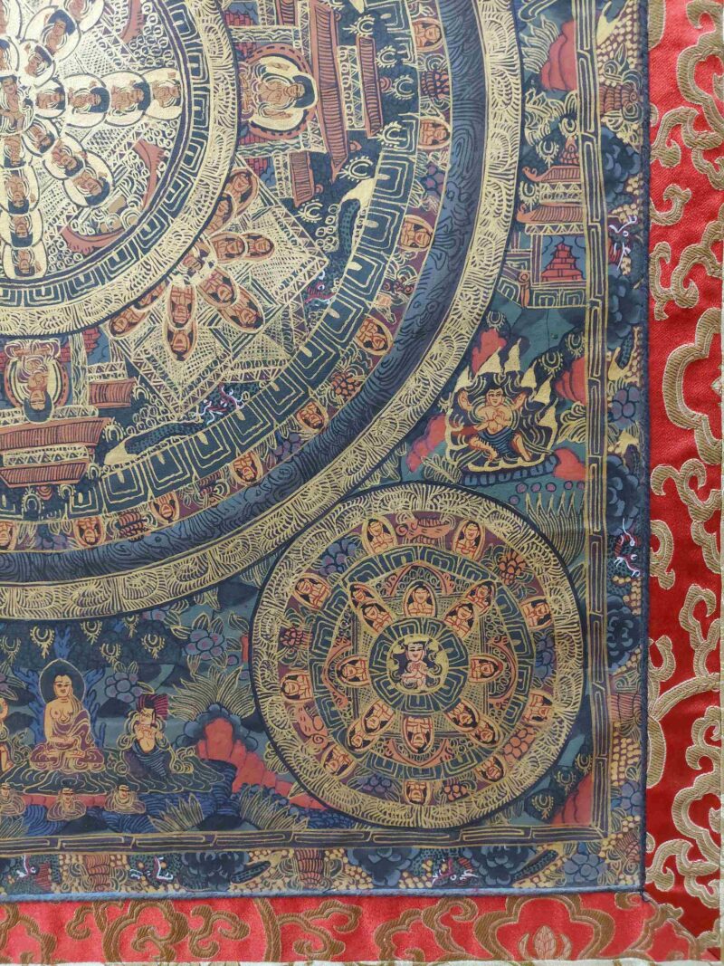 Hand-Painted Buddhist Thangka – Pancha Buddha Mandala with Polyester Brocade - Image 6