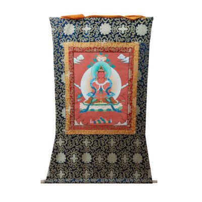 Hand-Painted Buddhist Thangka – Aparimita (Amitayus / Chepame) with Polyester Brocade