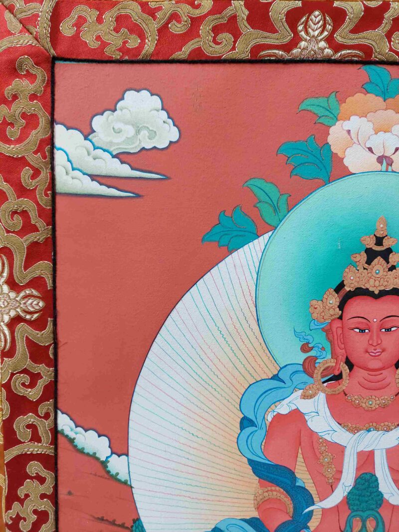Hand-Painted Buddhist Thangka – Aparimita (Amitayus / Chepame) with Polyester Brocade - Image 2