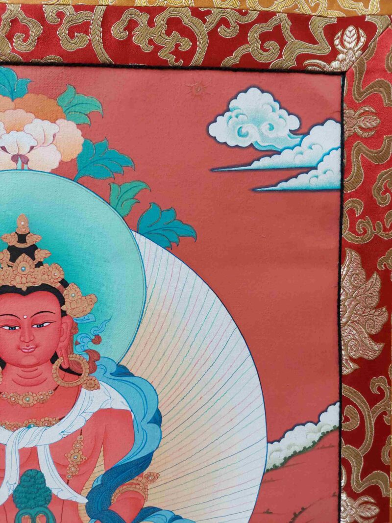 Hand-Painted Buddhist Thangka – Aparimita (Amitayus / Chepame) with Polyester Brocade - Image 3