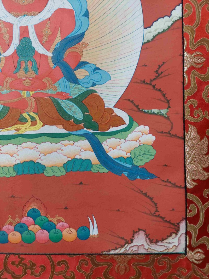 Hand-Painted Buddhist Thangka – Aparimita (Amitayus / Chepame) with Polyester Brocade - Image 6