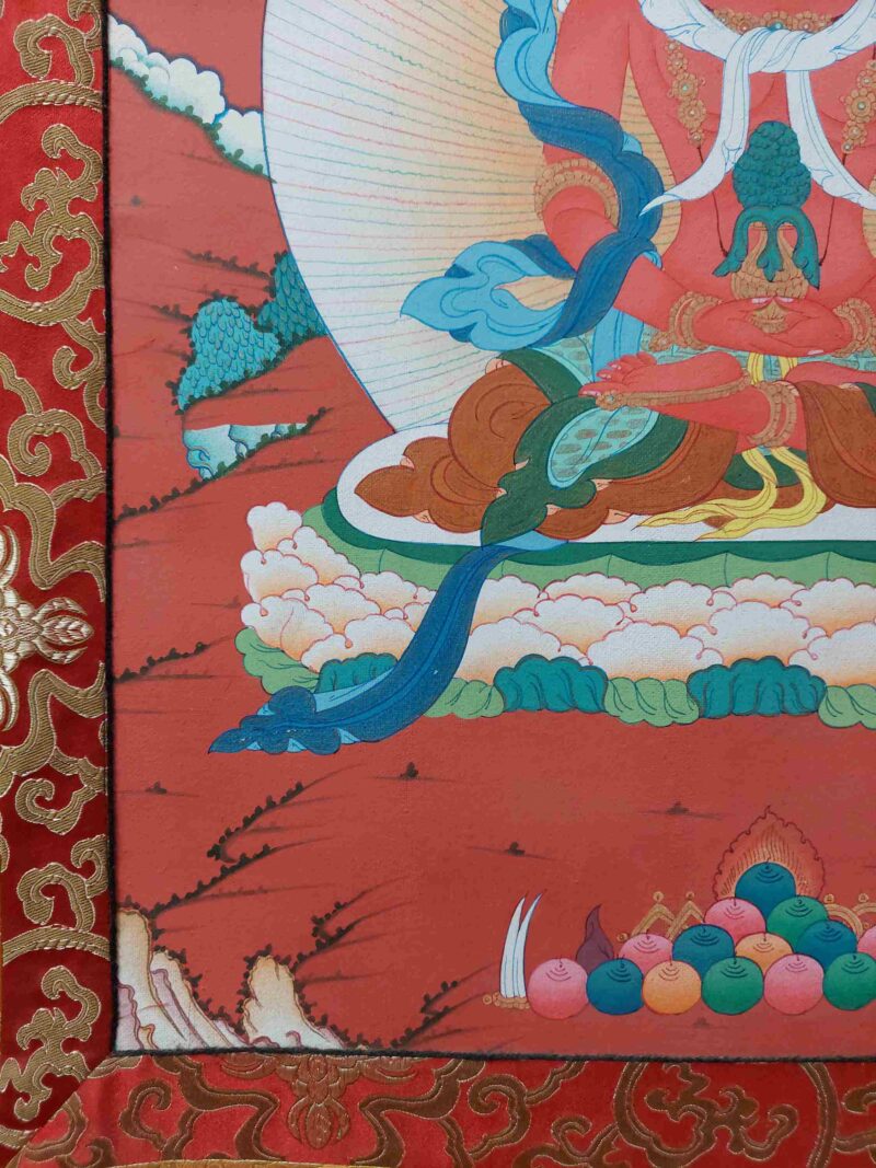 Hand-Painted Buddhist Thangka – Aparimita (Amitayus / Chepame) with Polyester Brocade - Image 5